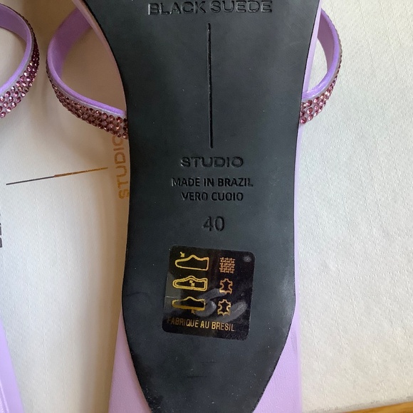 Black Suede Studio Ari Metallic Stiletto Slide Sandal Lavender Crystal SZ EU 40 - Picture 12 of 14